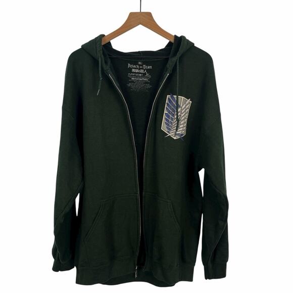 Attack On Titan Wings Of Freedom Anime Green Full Zip Hoodie Sweatshirt Mens XL - Picture 9 of 13